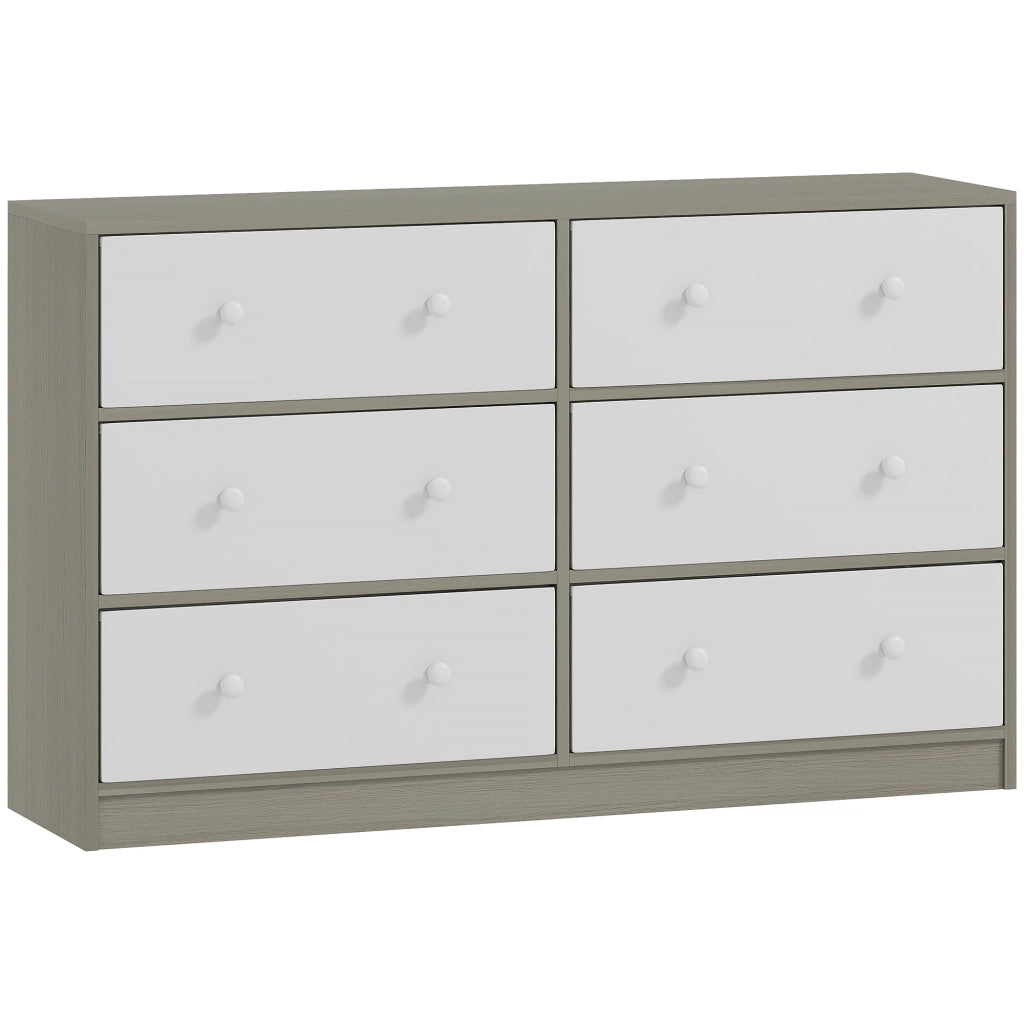 Cassettiera con 6 Cassetti in Tessuto 114x30x70 cm con Maniglie Doppie Struttura in MDF Bianco e Grigio