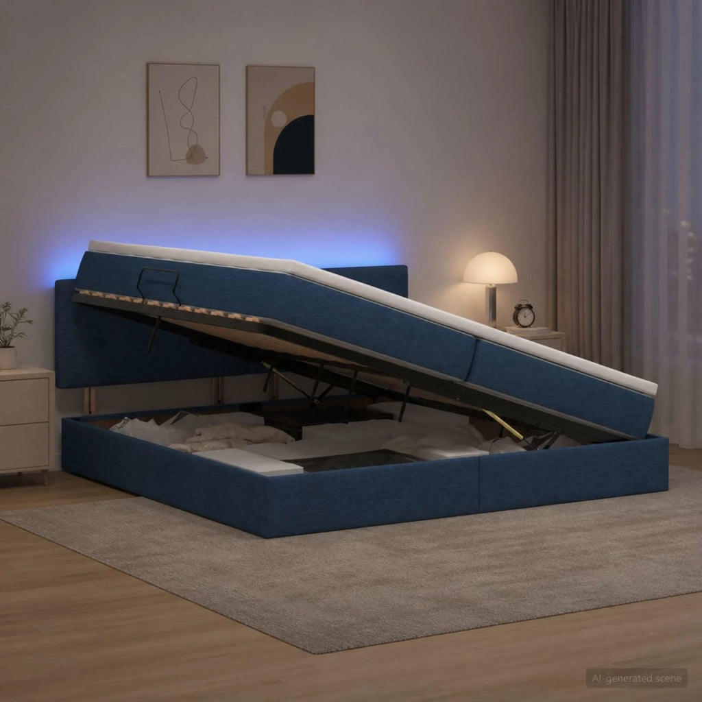 Letto con contenitore LED e materasso Blu 200 x 200 cm Tessuto 3459089