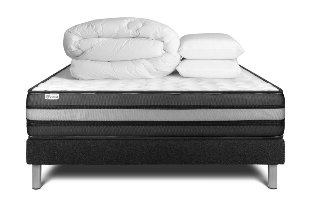 Pacchetto letto completo - Materasso 200x200cm + Box spring con doghe (kit) + 2 cuscini + Piumino - Vital Power Zen