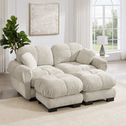 Divano modulare in ciniglia con pouf mobili; 190x149x90 cm; Light Khaki