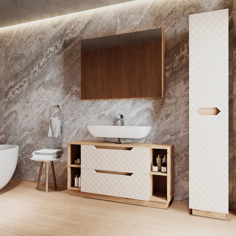 Vicco Set di mobili da bagno Rovere/cashmere con struttura in piastrelle 3 parti