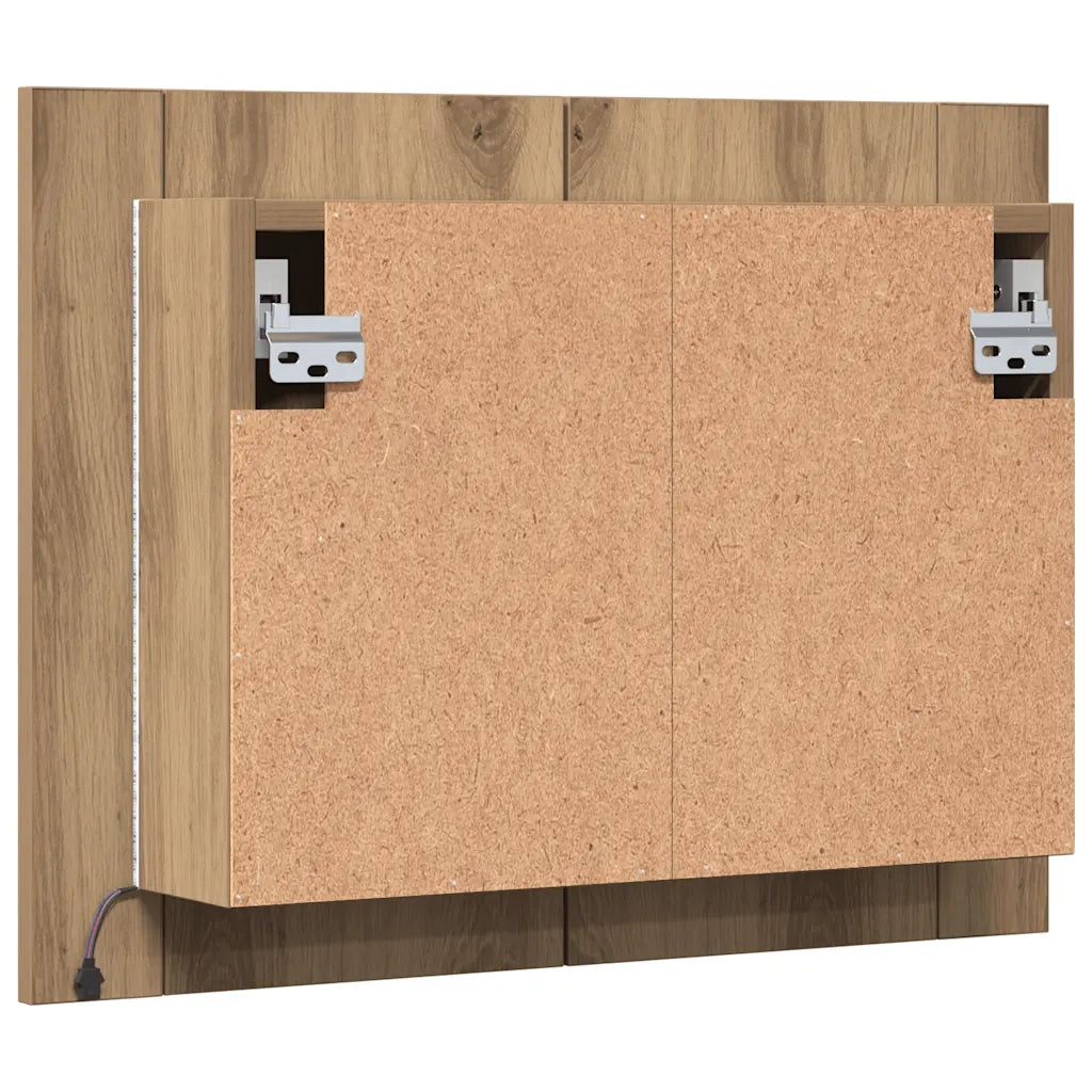 Mobile Specchio LED-Armadietto a Specchio da Bagno Rovere Artigianale 60x12x45 cm Multistrato