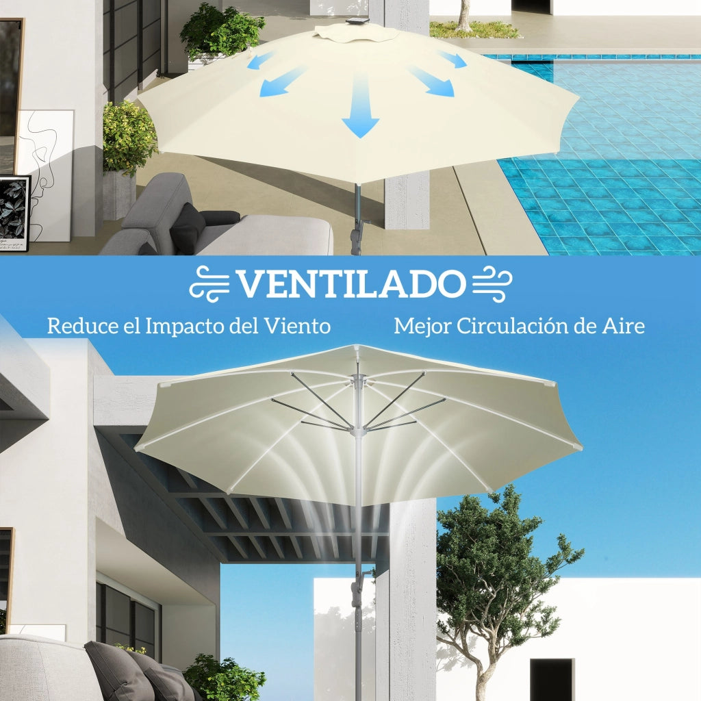 Ombrellone da Giardino con Luci LED e Manovella ¨C Zephmum ¨C Crema ?300x256 cm