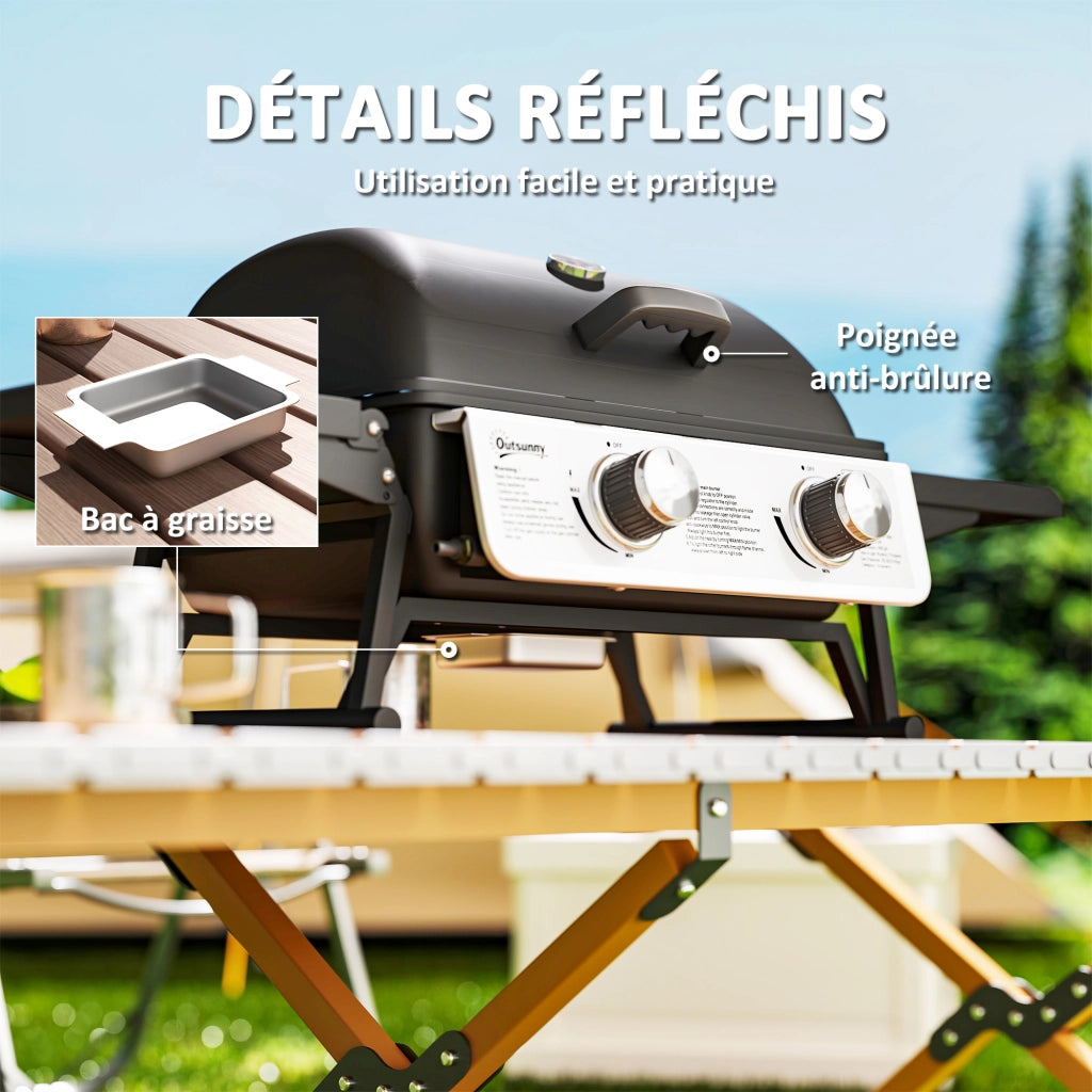 Barbecue a gas da tavolo portatile ¨C zephmum ¨C 2 bruciatori 5.6KW, nero