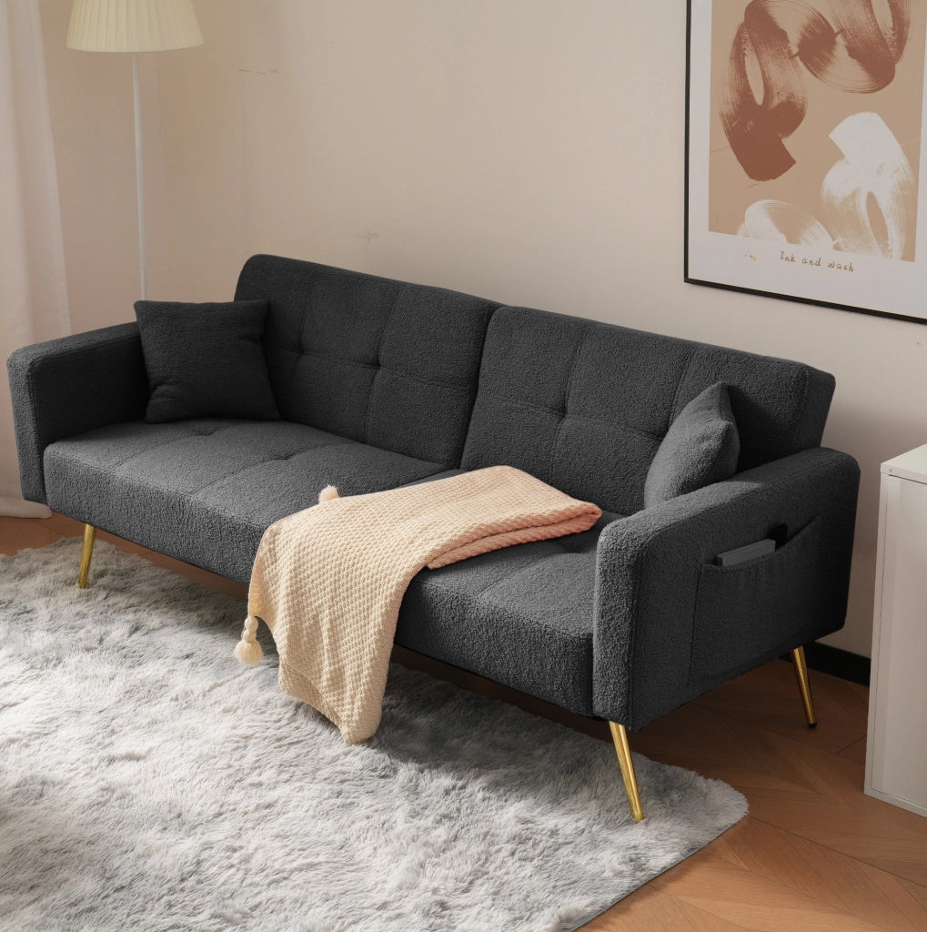 Divano letto grigio in tessuto Sherpa, schienale regolabile