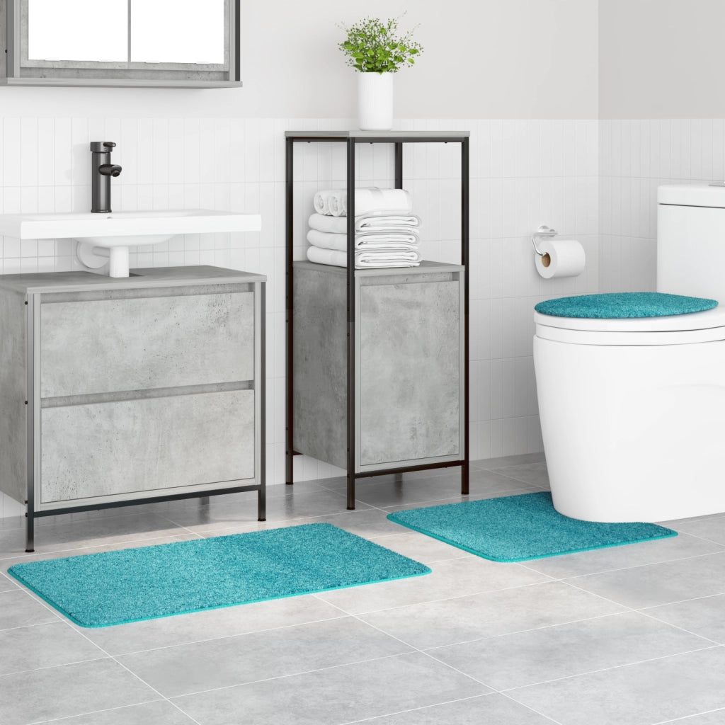 Set di Tappetini da Bagno in 3 Pezzi Turchese in Polipropilene Antiscivolo