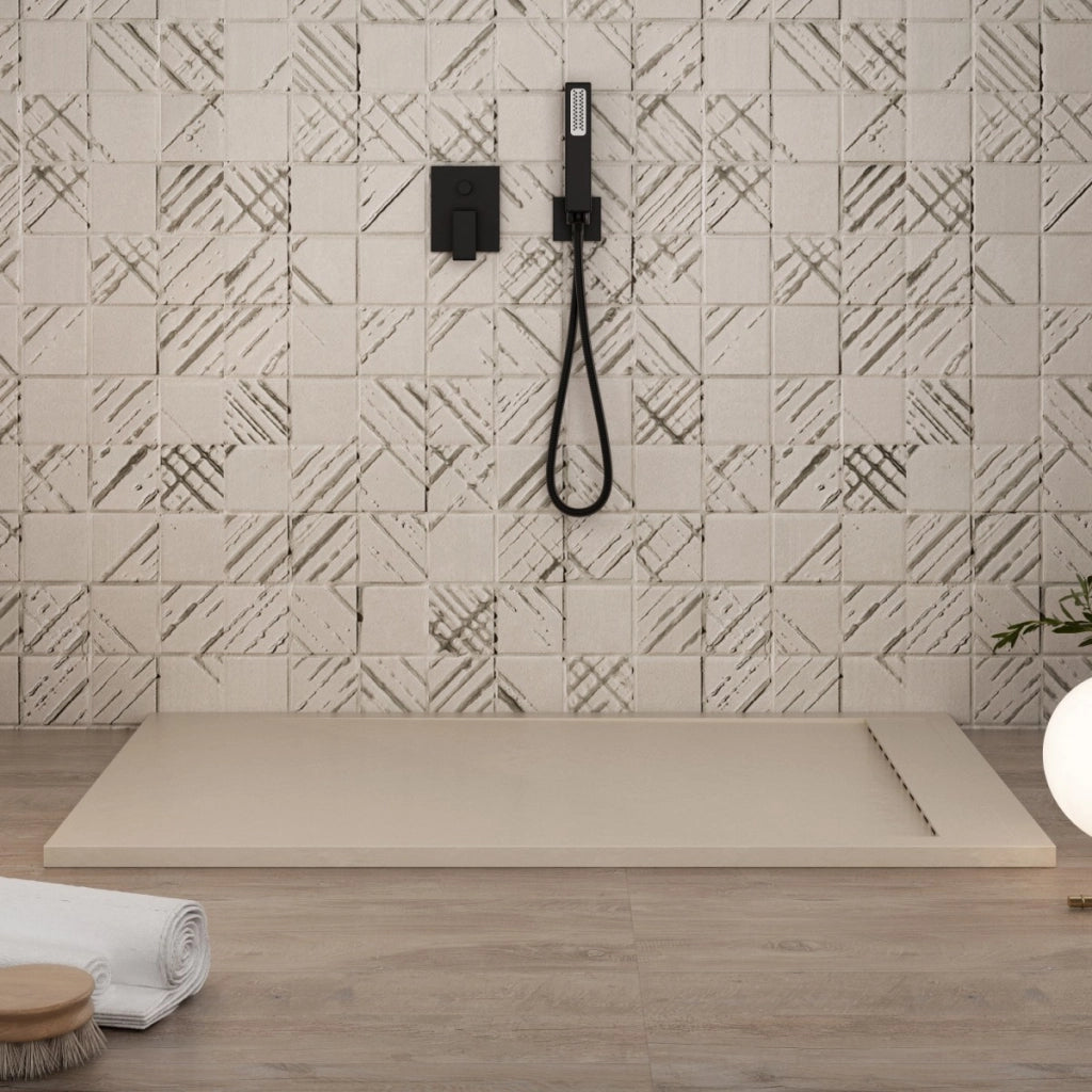 Piatto doccia in marmoresina crema effetto pietra cemento prestige, misura 80x150