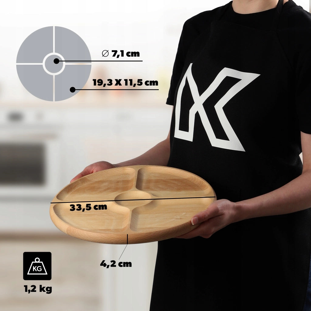 Vassoio girevole KADAX per servire snack, antipasti e formaggi, con 4 scomparti.
