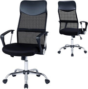 Sedia da Ufficio Girevole, Sedia da Scrivania in Rete Traspirante con Braccioli Curvi, Ruote Scorrevoli e Schienale Ergonomico, Regolabile in Altezza, per Casa e Studio