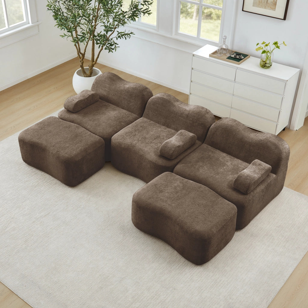 Divano Modulare U 3 Posti con 2 Poggiapiedi ¨C MINIMAL ¨C Marrone, Braccioli Mobili
