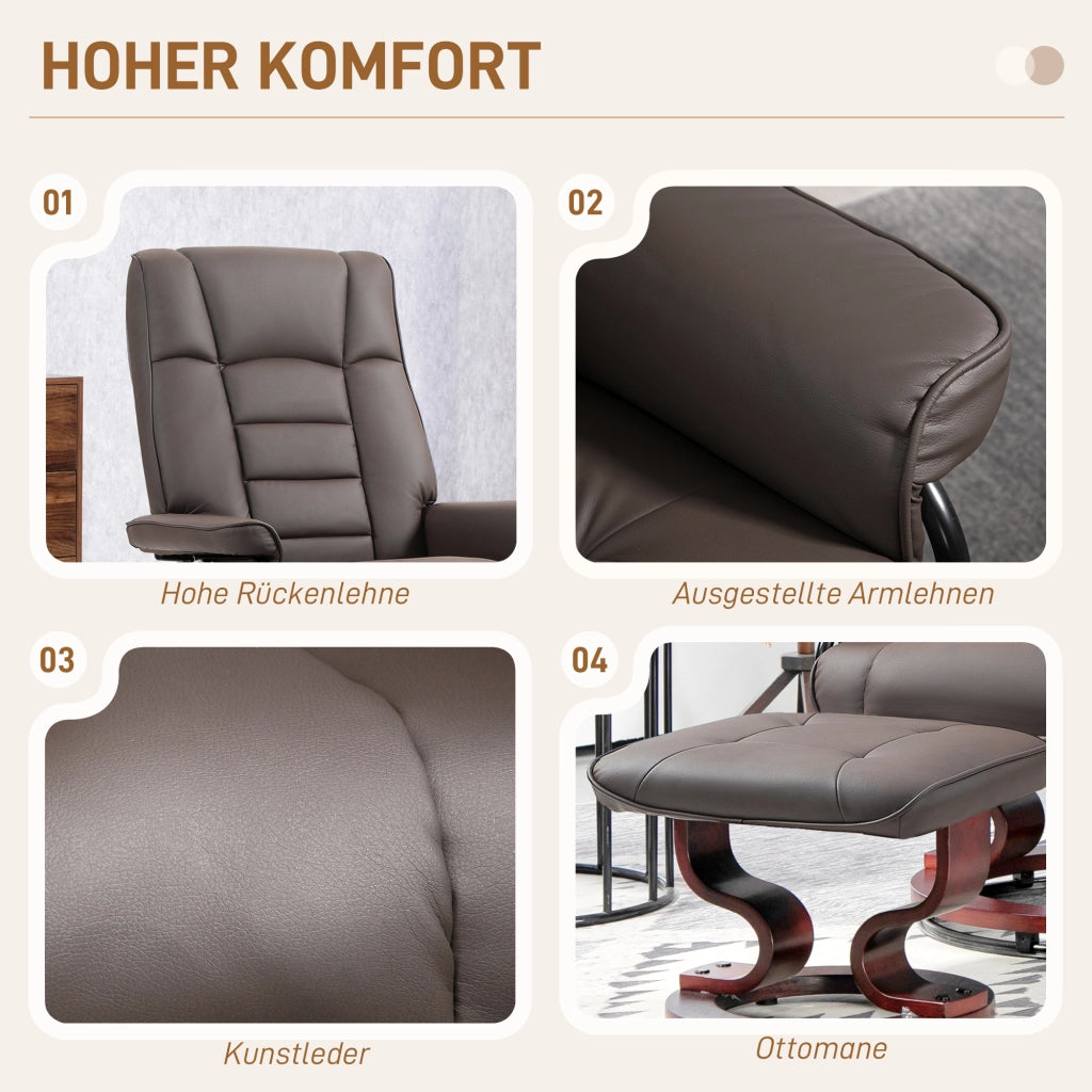 Poltrona relax girevole reclinabile con poggiapiedi ¨C zephmum ¨C similpelle marrone
