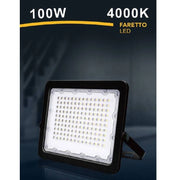 Trade Shop - Faro Led 100w Faretto Ultra Slim Esterno Nero Ip65 Luce 6500k 4000k 3000k Fs100w-n - -bianco Naturale      -
