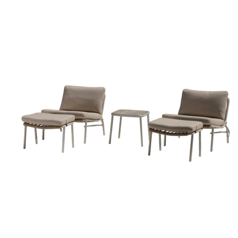 Poltrona Relax Alluminio Alicante Bianco 2 Pz Con Tavolino E Poggiapiedi