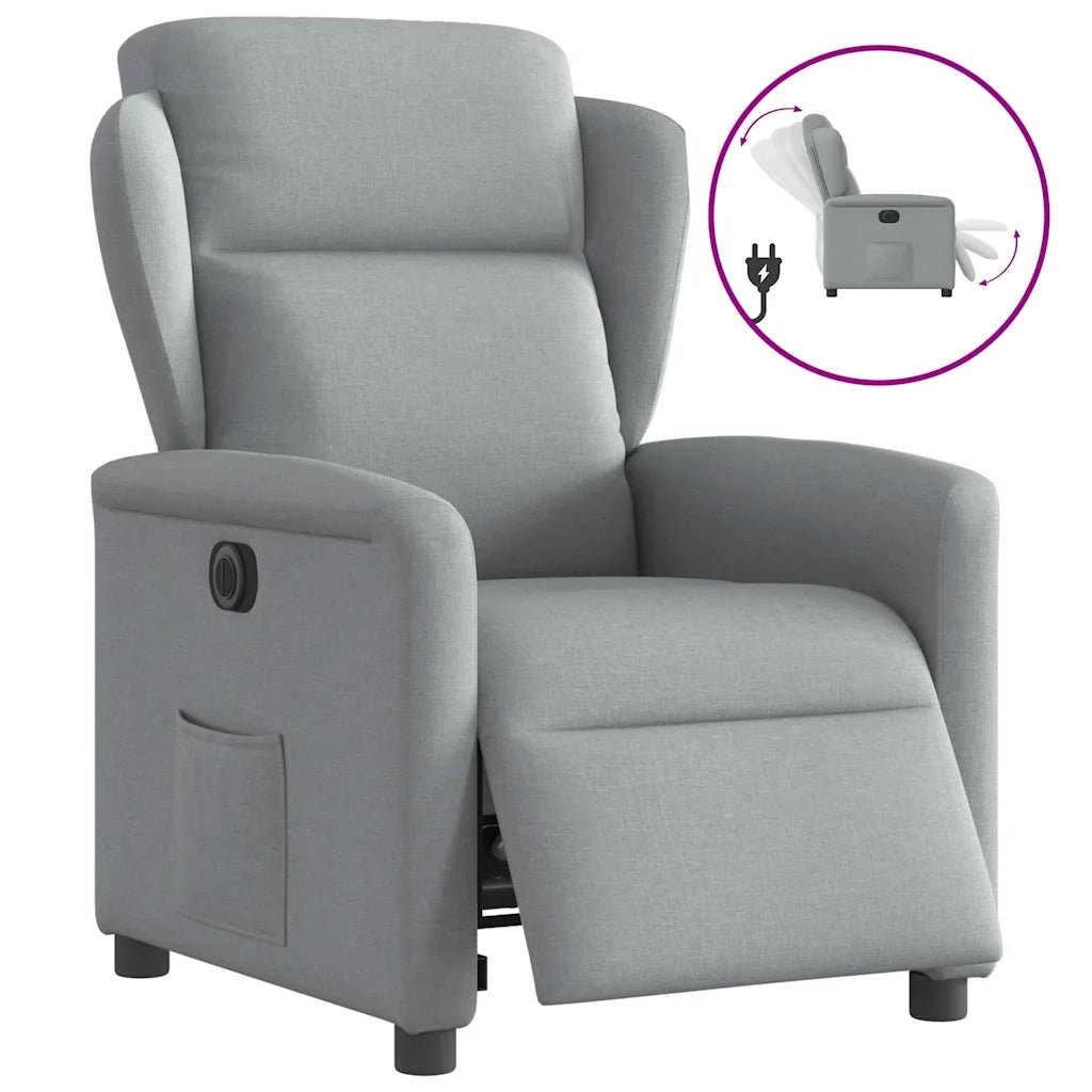 Poltrona Elettrica Reclinabile-Divano Sedia Grigio Chiaro in Tessuto 221379