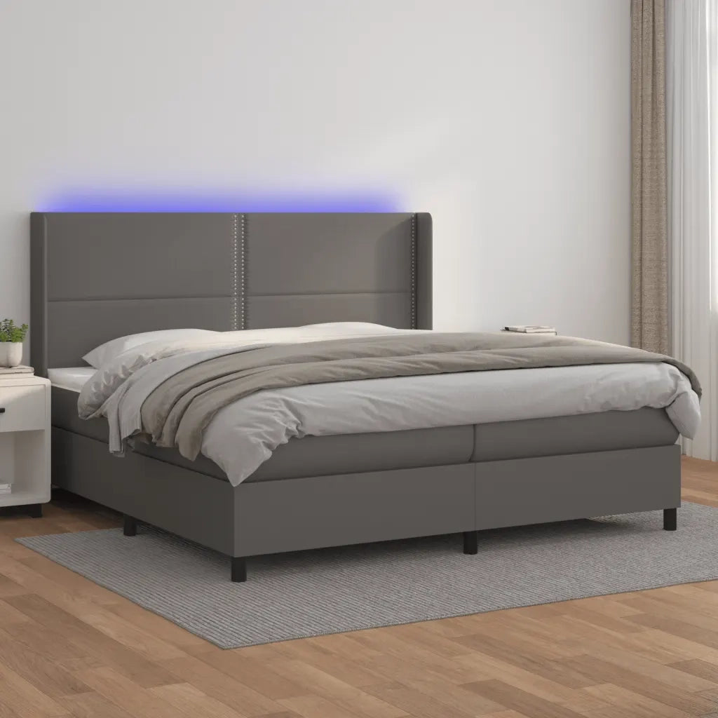 Giroletto Molle con Materasso e LED Grigio 200x200cm Similpelle 3139347