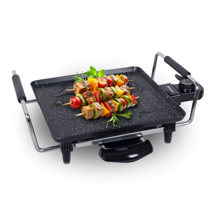 Piastra grill elettrica 1200W da tavolo 27x27 cm con rivestimento ceramico marmo e controllo temperatura - Sogo