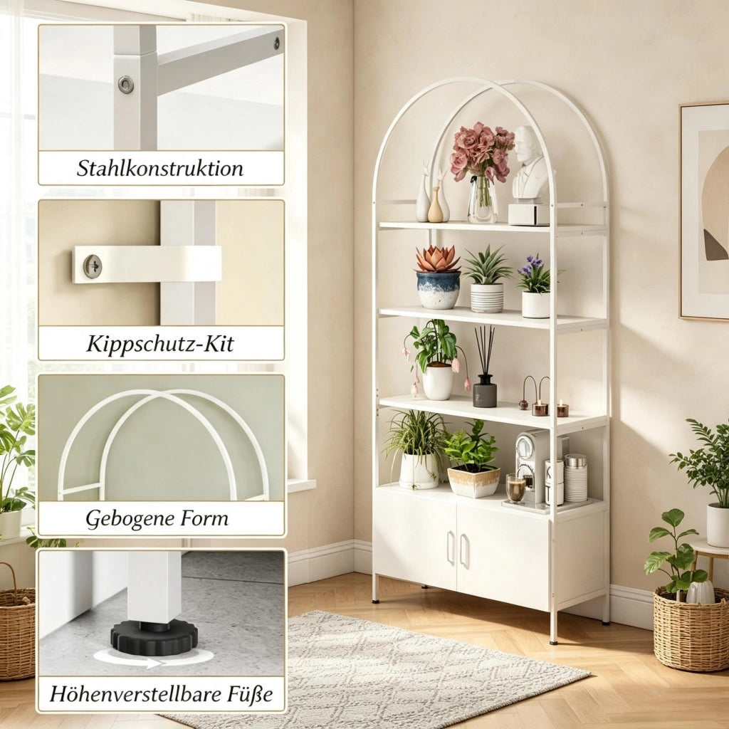 LIBRERIA ad arco 80x30x187 cm bianca con armadietto a 2 ante