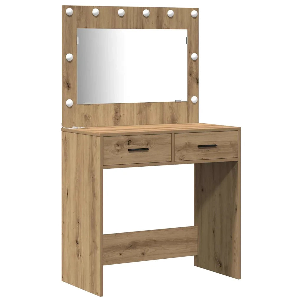 Set da tavolo da trucco con LED 3 pcs Rovere artigianale