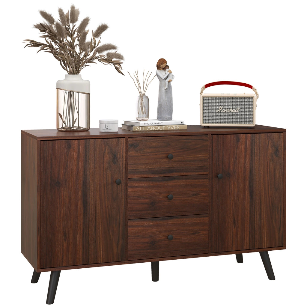 Cassettiera Moderna con Armadietti ¨C zephmum ¨C Legno e Truciolato, Marrone e Nero, 127x40x76 cm