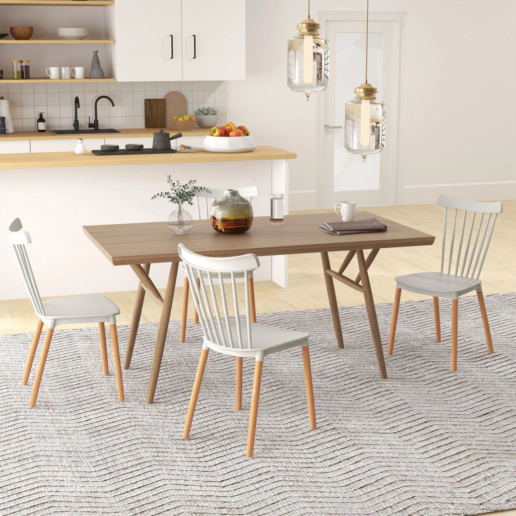 Set di 4 Sedie Scandinave con Schienale Alto ¨C Minimal ¨C Polipropilene, Faggio, Grigio, 48x52.5x83 cm