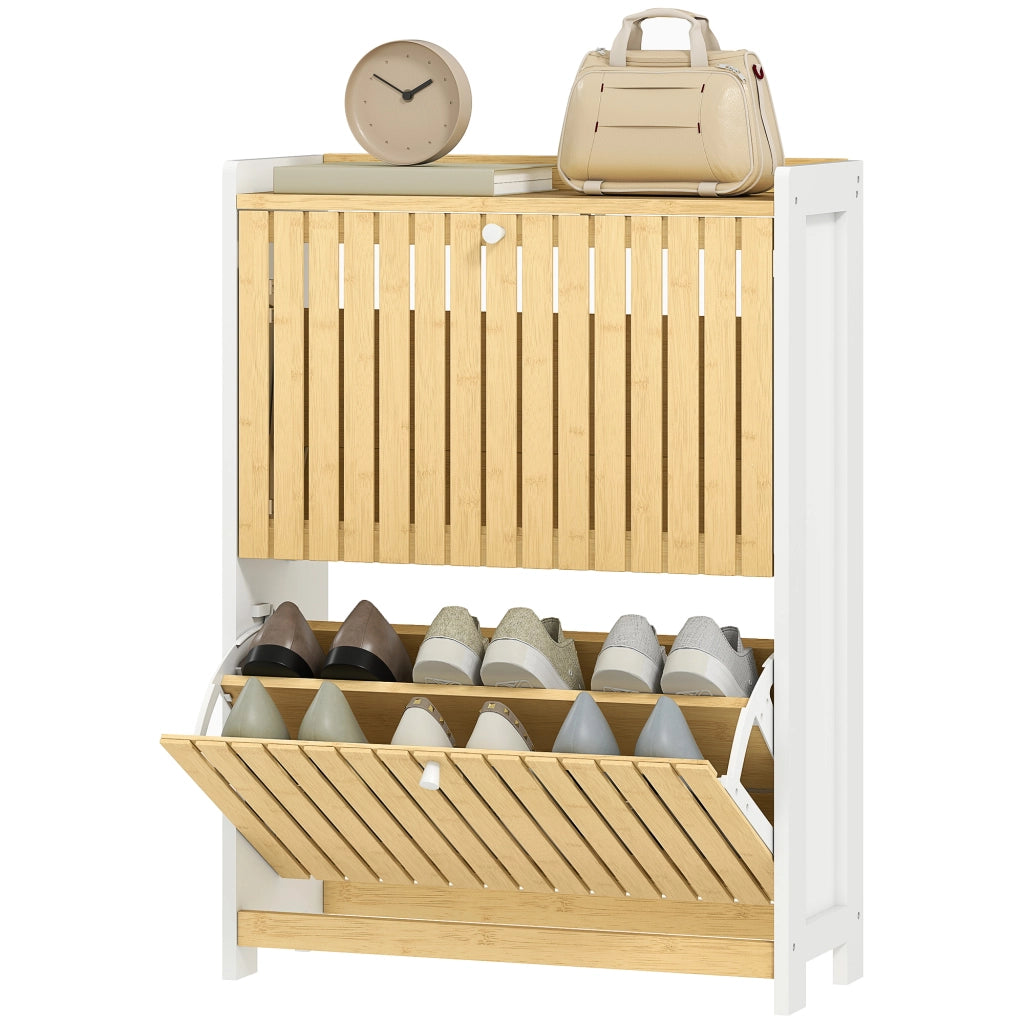 Scarpiera Slim con 2 Ante in Bamb¨´ ¨C Xylo ¨C Bianco e Naturale, 12 Paia