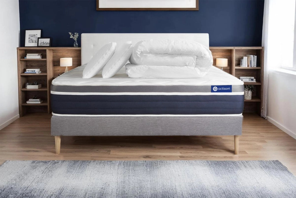 Pacchetto letto completo - Materasso 200x200cm + Box spring con doghe (kit) + 2 cuscini + Piumino - Actilatex Confort