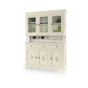 Cristalliera 6 ante 3 cassetti arte povera in legno massello e mdf con rifinitura in bianco filo verde con decori 158x47x213 H