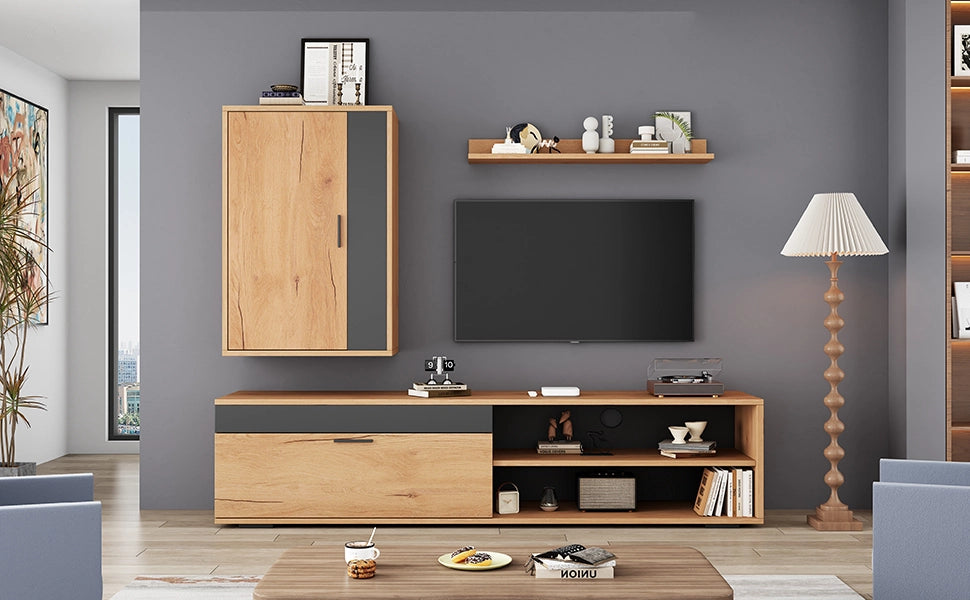 Cassettiera TV Rovere e Nero in truciolare 140 cm