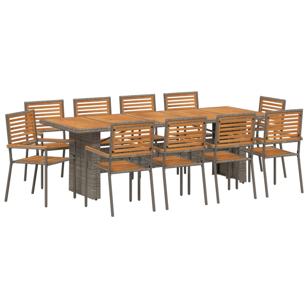 Set da Pranzo da Giardino da 11 Pezzi Grigio Polyrattan Acacia