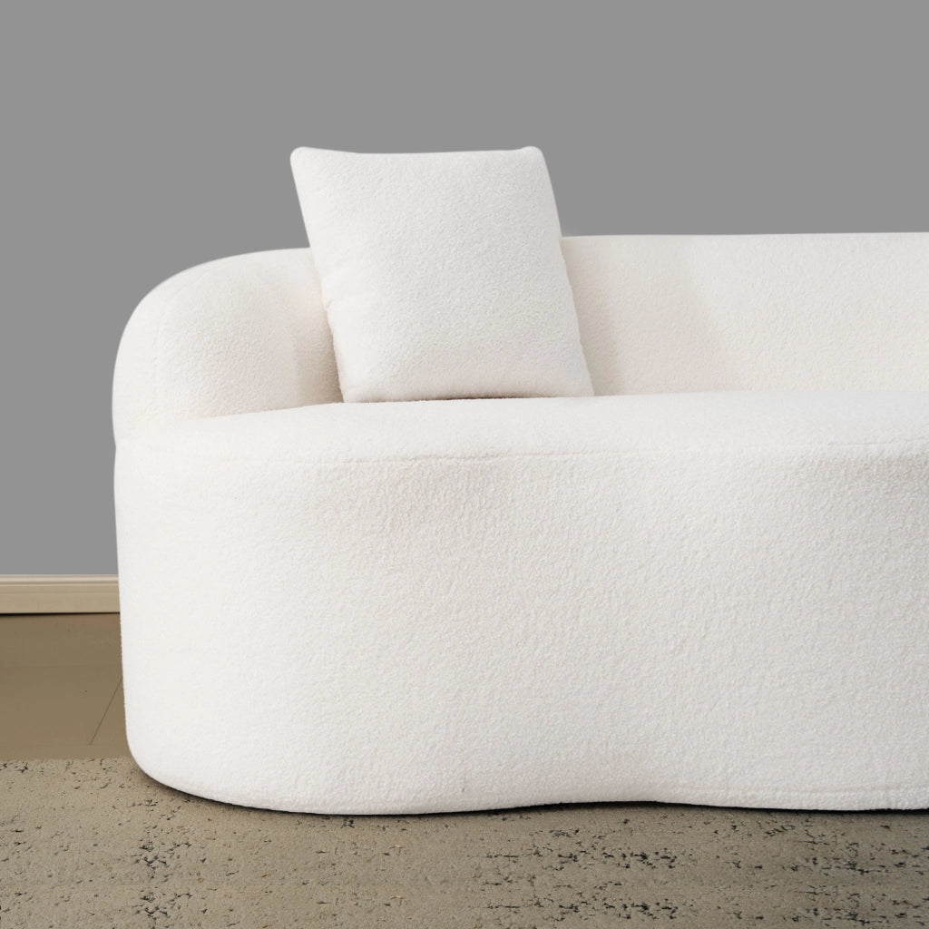 Divano lineare 2 posti curvo con cuscini e supporto ergonomico per soggiorno in tessuto bianco 67.0×61.0×48.0 cm