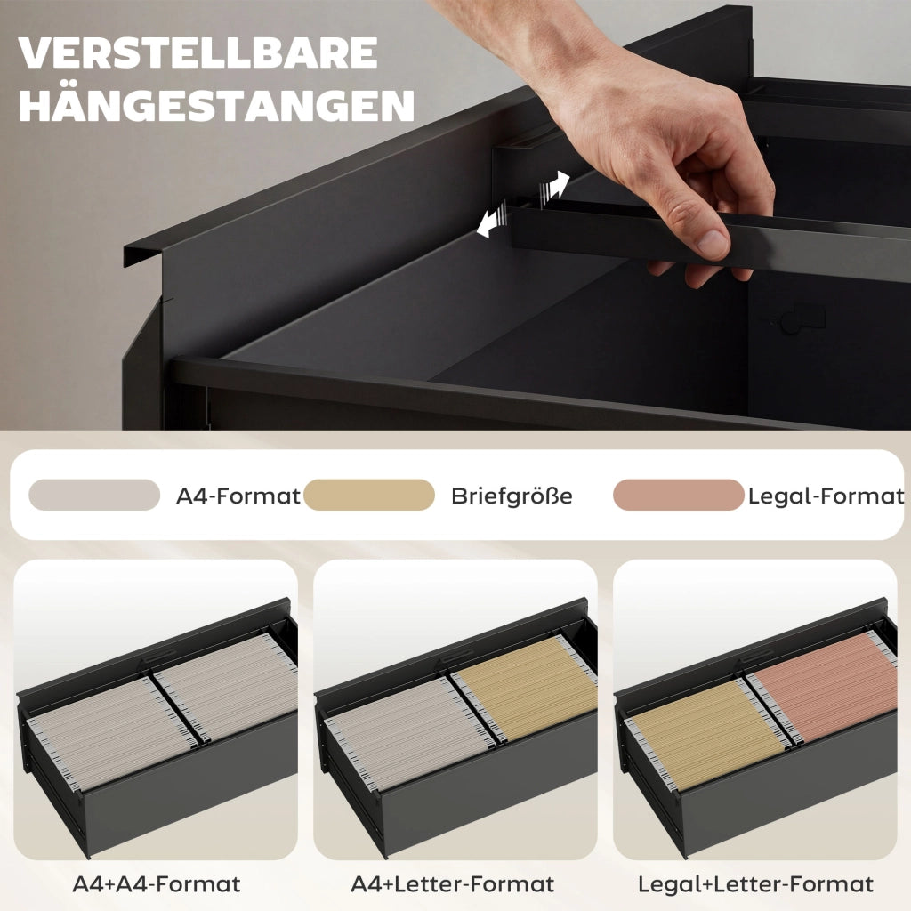 Cassettiera a rotelle con 2 cassetti a chiavetta e appendice regolabile ¨C zephmum ¨C 90x40x77 cm Nero