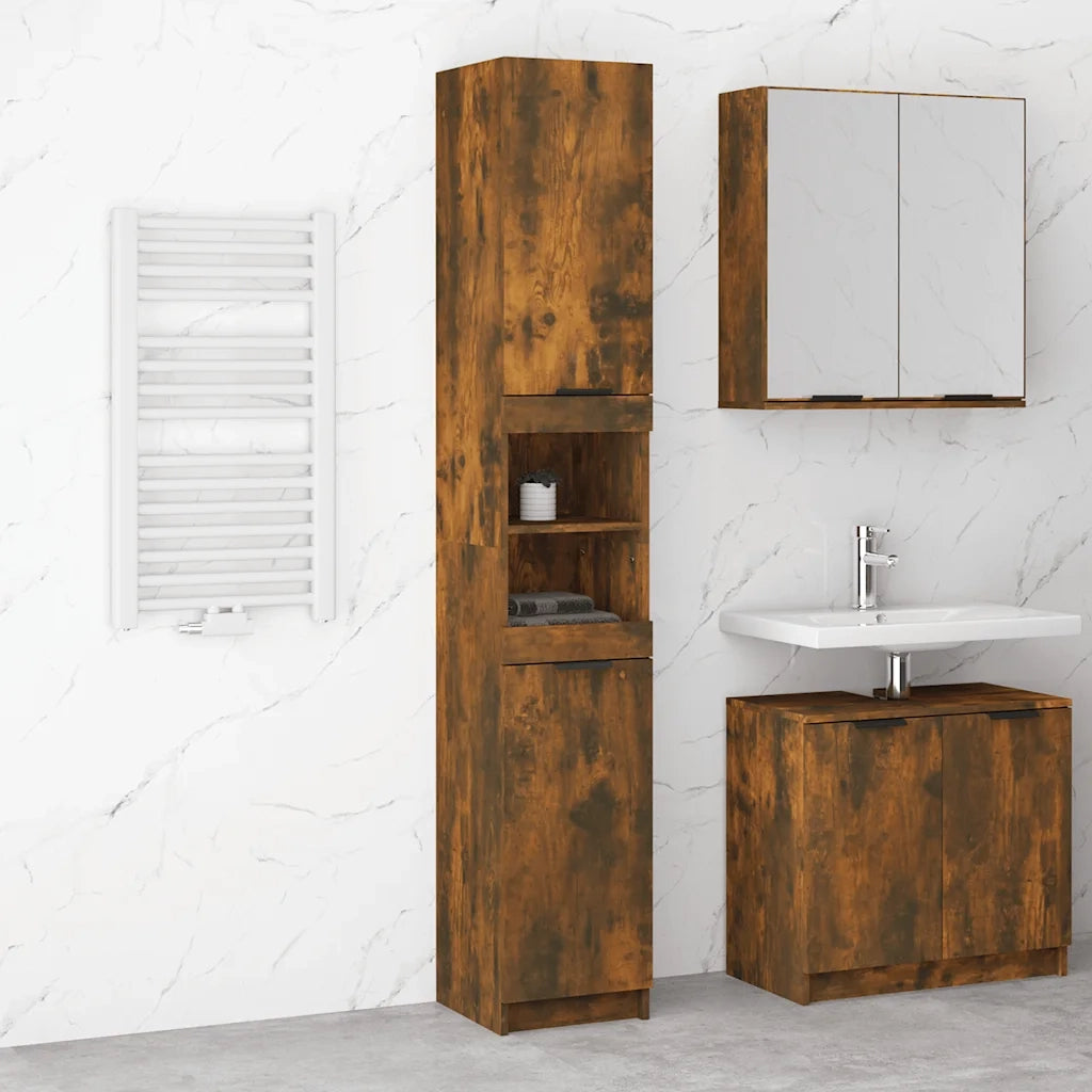 Armadietto Bagno Rovere Fumo 32x34x188,5cm in Legno Multistrato 817069