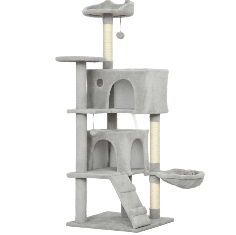 Albero tiragraffi per gatti 140 cm in poliestere e sisal grigio chiaro