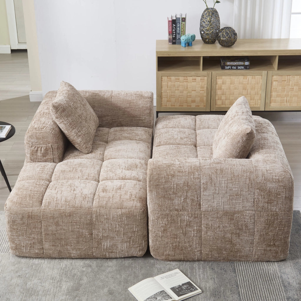 Divano Chaise Longue Khaki con Tascabili Laterali e Cuscino Incluso, 158x90x60 cm