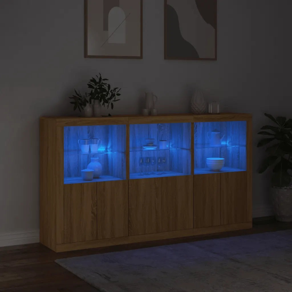 Credenza | Madia | Buffet da pranzo | Armadio da pranzo con Luci LED Rovere Sonoma 181,5x37x100 cm