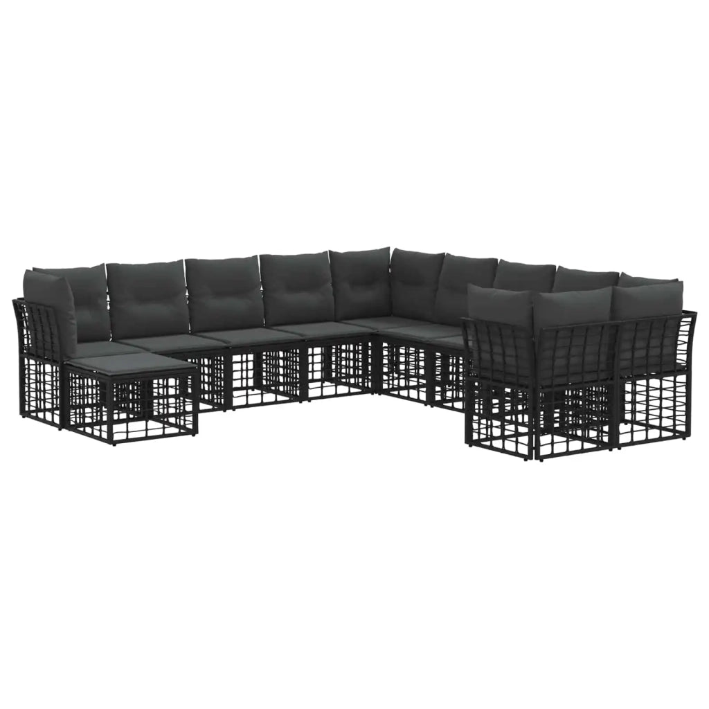 Set di divani da esterno 11 pcs Nero e Grigio scuro Poliestere
