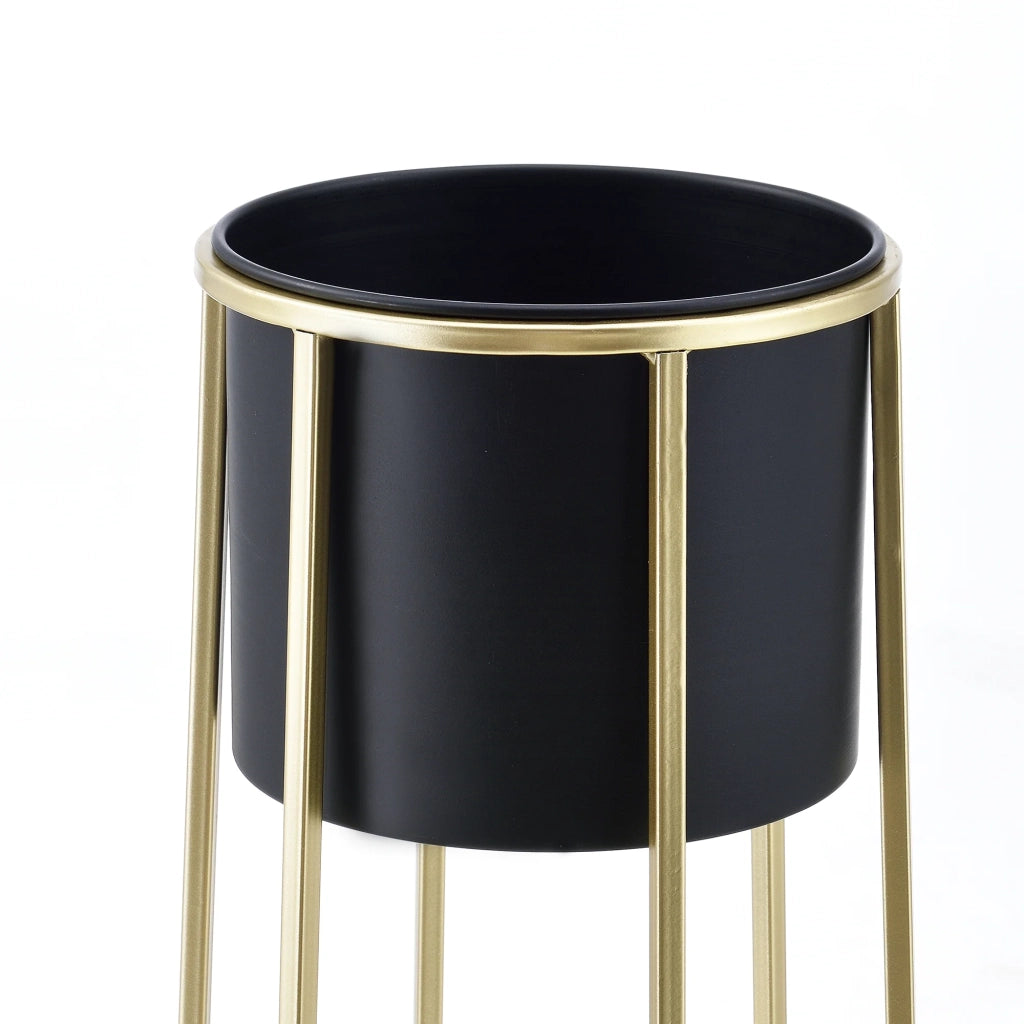 Set di 2 supporti per piante set di vasi da fiori set di fioriere fioriera vaso in metallo diverse dimensioni oro e nero 03_0006050