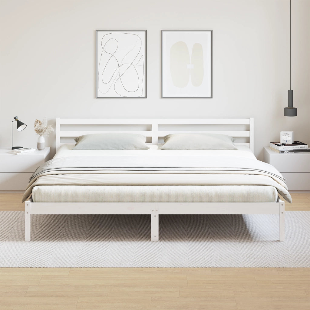 Struttura Letto  con Testiera Bianco 180x210 cm Legno Massello Pino