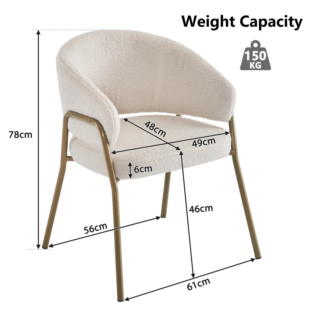 Sedia da pranzo moderna in velluto bianco con gambe dorate, set da 6
