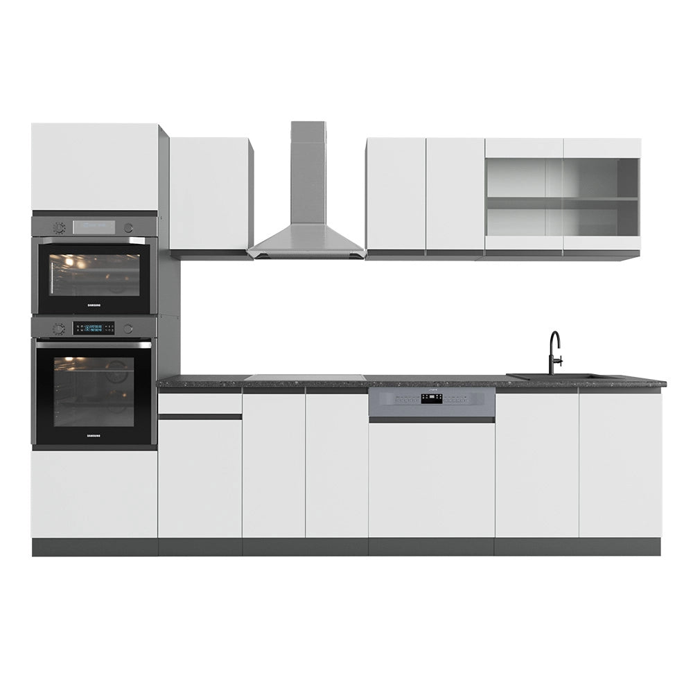 Vicco Cucina componibile Bianco/antracite 300 cm Forma a J, con mobile alto, senza piano di lavoro