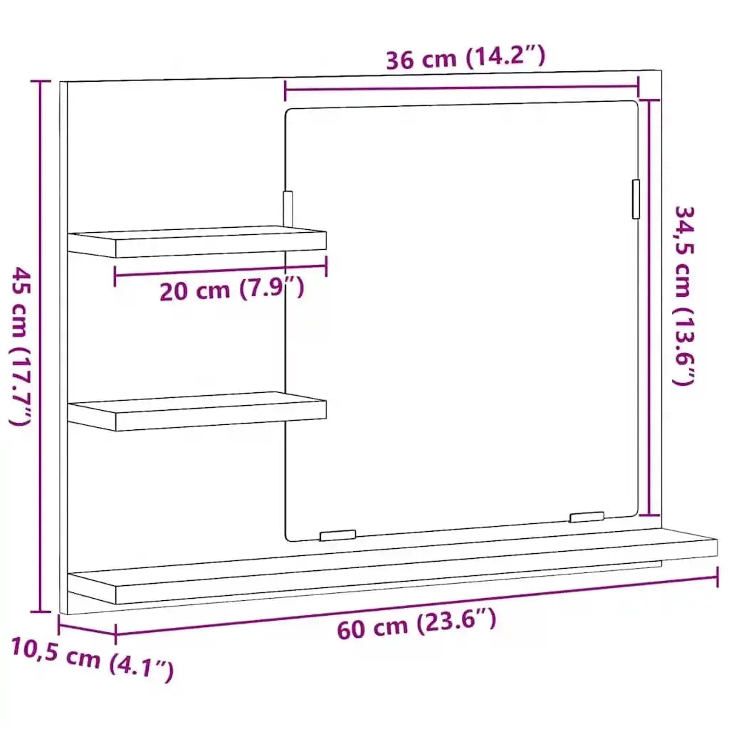 Specchio da Bagno Bianco 60x10,5x45 cm in Legno Multistrato 805006