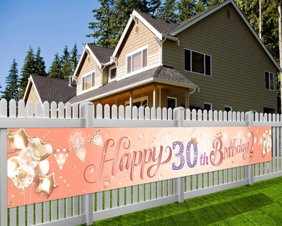 Decorazione di Festa per il 30° Compleanno - Banner di Festa Super Grande - Rosso Oro - Fotocabina di Fondo - 9x1,2 Metri