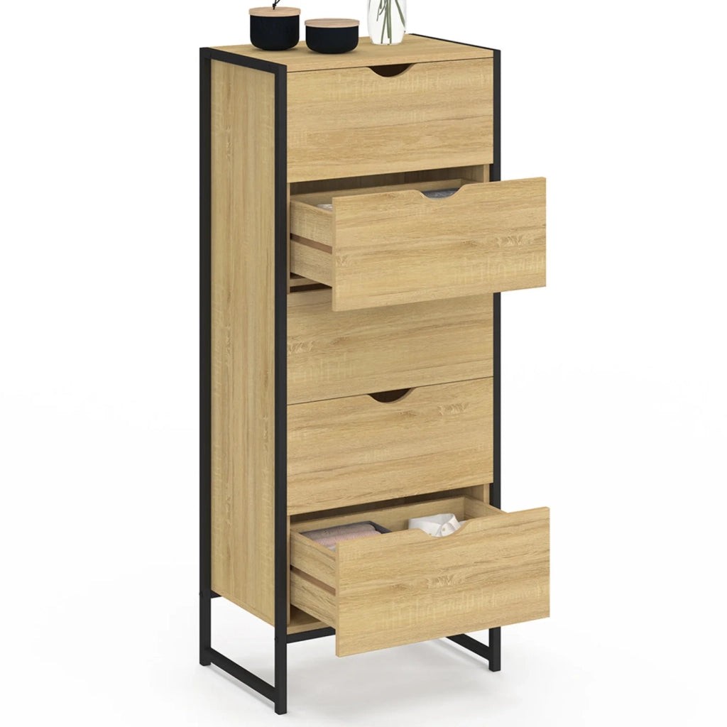 IDMarket - Cassettiera a 5 cassetti DETROIT 45 cm cassettiera di design industriale