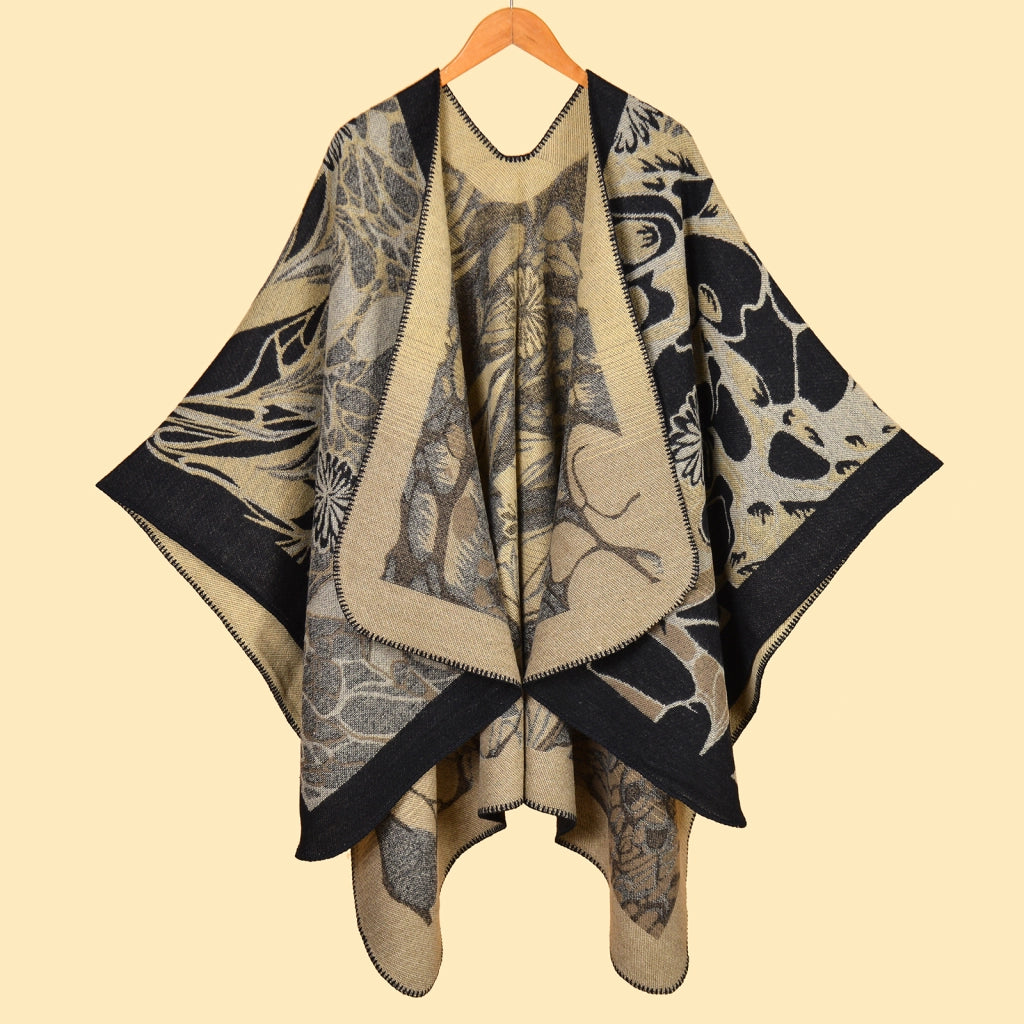 Sciarpa/mantella da donna in cashmere stile vintage con spacco.