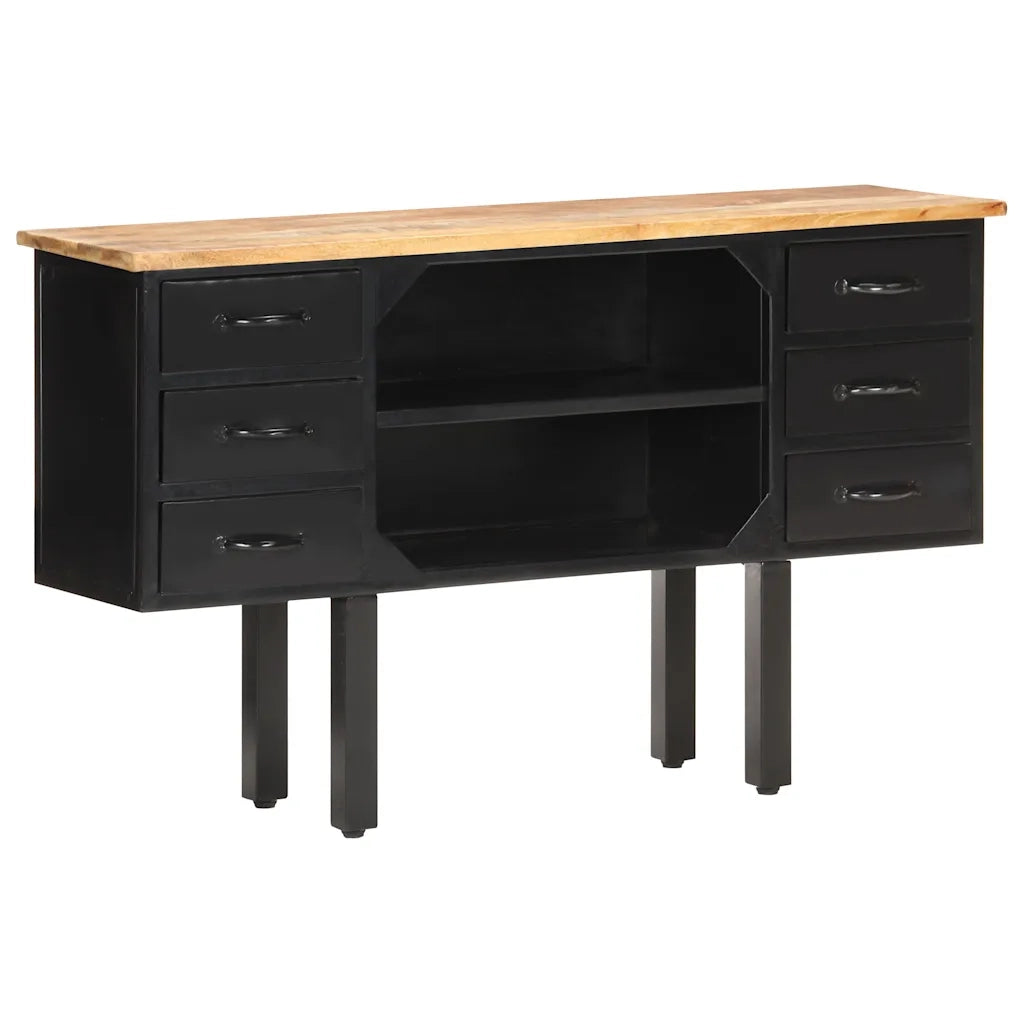 Credenza | Madia | Buffet da pranzo | Armadio da pranzo 110x30x65 cm in Massello di Mango Grezzo e Acciaio