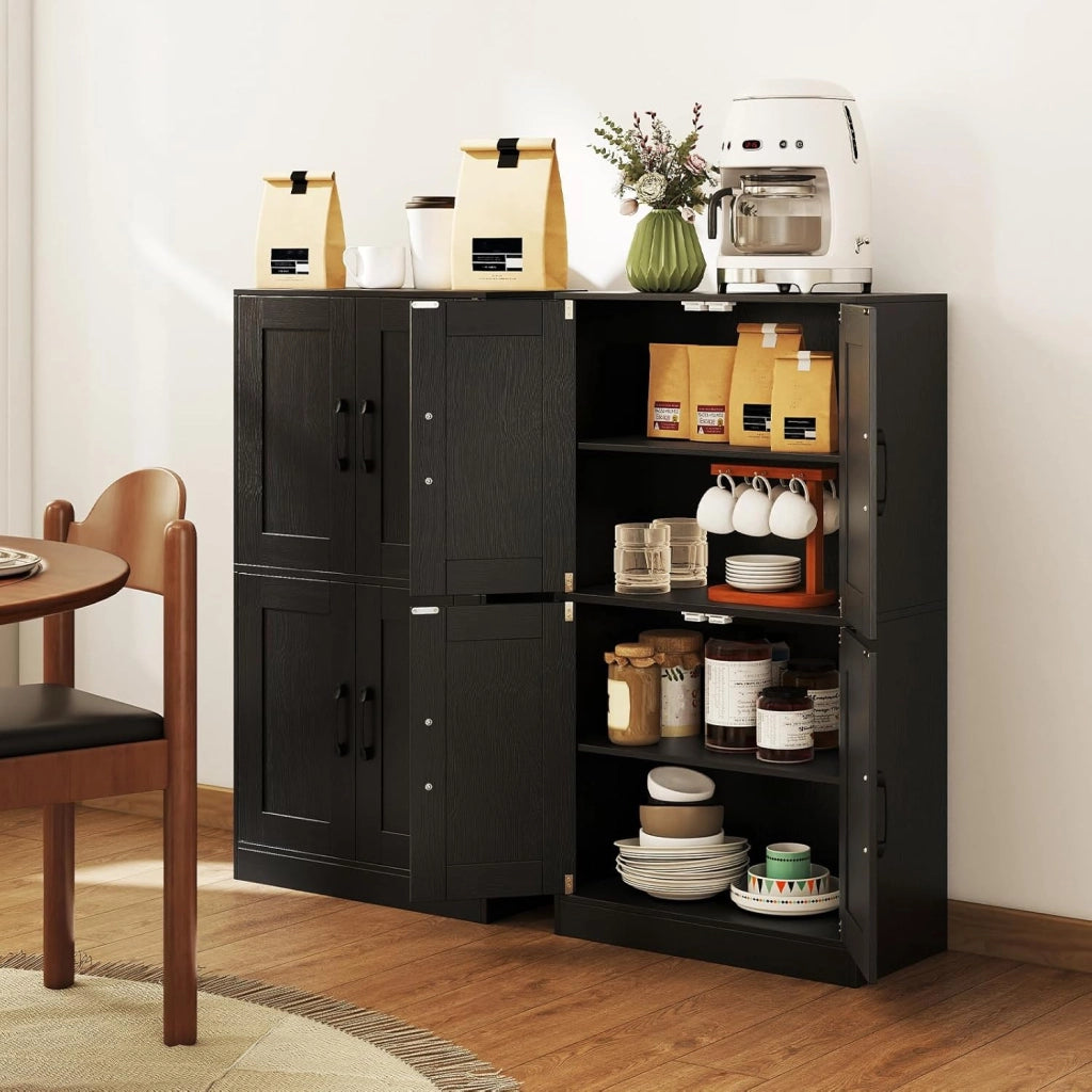 Armadio da cucina alto 110 cm, multiuso, da cucina, a buffet con ripiani e ante regolabili, in legno, colore: nero