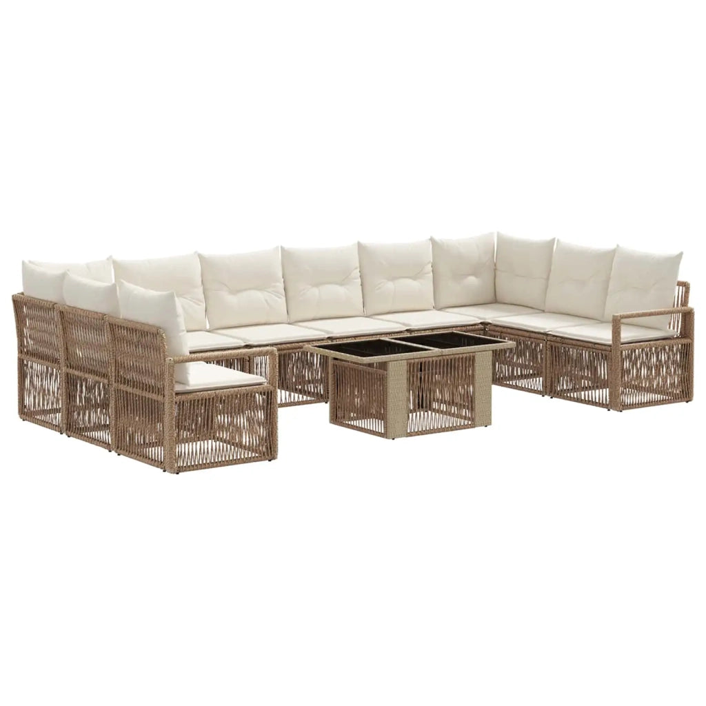 Set Divano da Giardino 11 pz Beige e Bianco Crema polyrattan 3437148