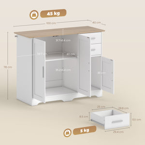 Credenza Moderna Buffet 100x40x78 cm con 2 Cassetti e 2 Armadietti in Legno Bianco e color Legno