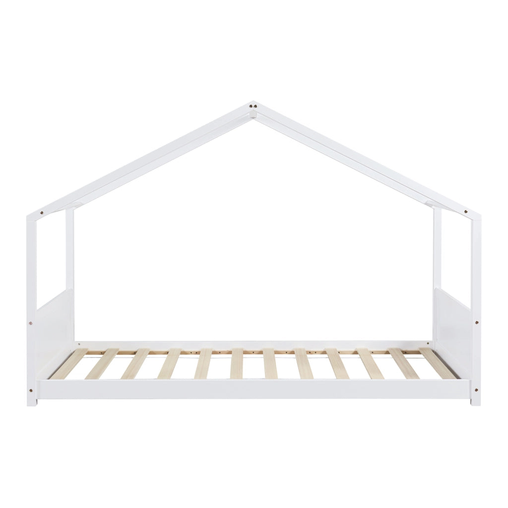 Letto per Cameretta Simo a Casetta con Materasso 90 x 200 cm in Legno di Pino - Bianco [en.casa]