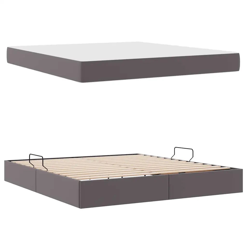 Letto con contenitore e materasso 2 pcs Grigio Pelle